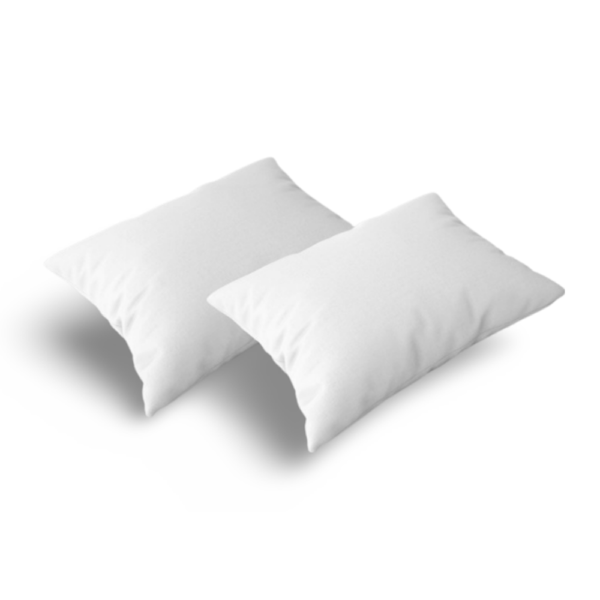 La imagen muestra dos almohadas blancas colocadas una al lado de la otra. Las almohadas tienen una forma rectangular y parecen estar hechas de un material suave y esponjoso, proporcionando una apariencia cómoda y acogedora.